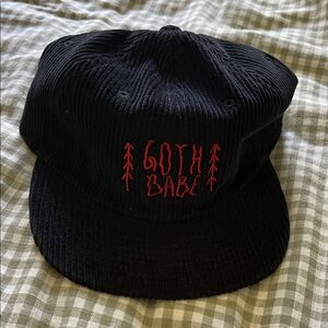 Black Corduroy Cap with Red Embroidery